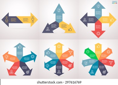 Infographics with arrows. Universal abstract element of chart, graph, diagram with 2, 3, 4, 5, 6, 7 steps, options, parts, processes. Vector template for presentation and training.