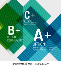 Infographics with a b c steps, option workflow layout diagram, triangle geometric shapes. Vector art