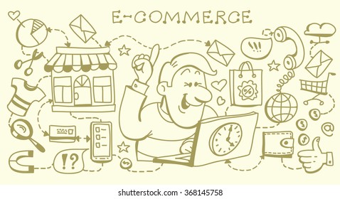 infographics background E-commerce. Business concept. Hand drawn vector illustration.