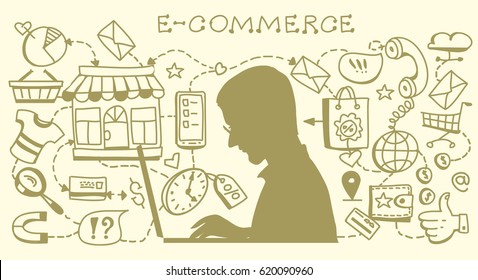 infographics background E-commerce. Business concept. Hand drawn vector illustration.
