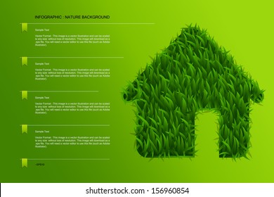 Infographics background of green grass house, Natural abstract background - Vector illustration