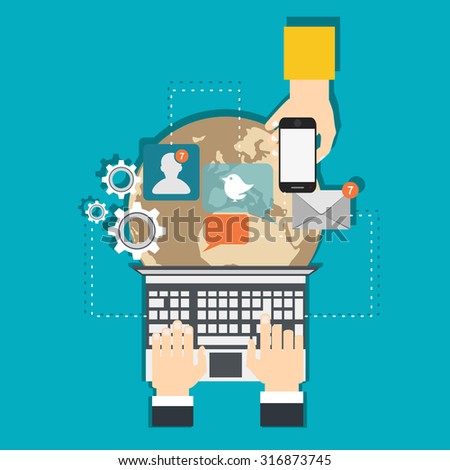 Infographics background network communication. Concept Internet comunications. Set icons
