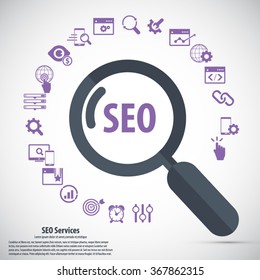 Infographics background seo optimization. SEO concept. Set icons