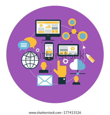 Info-graphics background social media network. Concept Internet comunications. Set icons