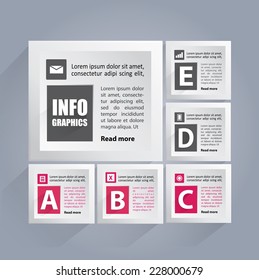 Infographics background with white cubes containing area for your text and icons