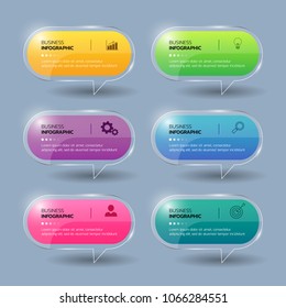 Infographics banner template in glass or glossy style,business concept with 6 options,can be used for workflow layout, diagram, website,corporate report,advertising, marketing.vector.