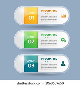 Infographics banner template in glass or glossy style,business concept with 3 options,can be used for workflow layout, diagram, website,corporate report,advertising, marketing.vector.