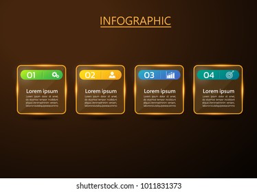  infographics banner template in golden frame with lights effects,business concept with 4 options,can be used for workflow layout, diagram, website,corporate report,advertising, marketing.vector.