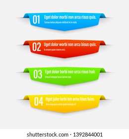 Infographics banners. Gradient. A vivid illustration of the layout of the labels banner. Colored ribbon labels with a set of steps. A template for the design. All elements are isolated.EPS 10.