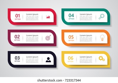 Infographics banners template with six options,can be used for workflow layout, diagram, website, corporate report, advertising, marketing.vector illustration