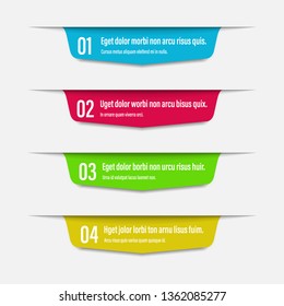 Infographics banners. A vivid illustration of the layout of the labels banner. Colored labels with a set of steps and parameters. A template for the design. All elements are isolated.EPS 10.