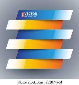 Infographics blue and orange shiny paper rectangle banners with shadows on grey background. RGB EPS 10 vector illustration