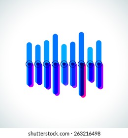 Infographics with blue overlapping bars and divider dots.