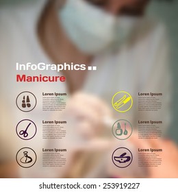Infographics with blurry photographic background with manicure icons