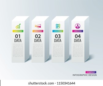 Infographics box square paper with 4 data template. Vector illustration abstract background. Can be used for workflow layout, business step, tag, banner, web design.