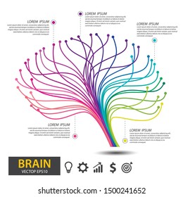 Infographics brain tree design. Digital Tree, technology, network, wireless, internet, communication, nature vector illustration.
