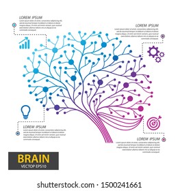 Infographics brain tree design. Digital Tree, technology, network, wireless, internet, communication, nature vector illustration.