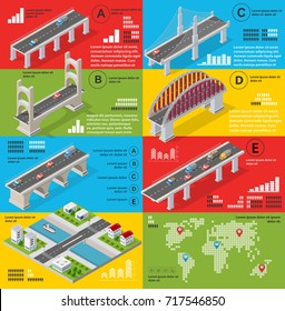 Infographics of bridges in the field of industrial construction and heavy industry. Template for presentation and design