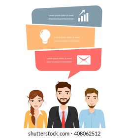 Infographics bubble speech template style. People with bubble speech.
