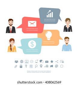 Infographics bubble speech template style. People with bubble speech.