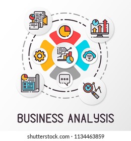 Infographics business analysis using colored icons. Financial growth graph. Vector illustration.