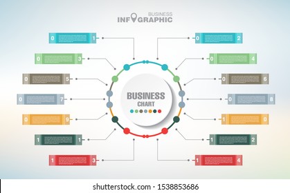 Infographics business data elements visualization, Abstract elements of graph, Process chart 
14-steps concept. can be used web design or presentation, 
illustration vector background
