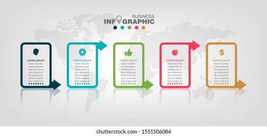 Infographics business data elements visualization, Abstract elements of graph. 5-steps Process chart  concept. can be used web design or presentation, illustration vector background