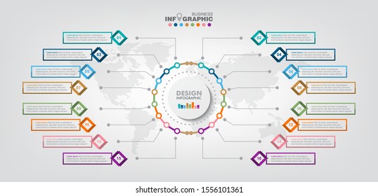 Infographics business data elements visualization, Abstract elements of graph, Process chart 
16-steps concept. can be used web design or presentation, 
illustration vector background