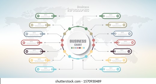 Infographics business data elements visualization, Abstract elements of graph, Process chart 
14-steps concept. can be used web design or presentation, 
illustration vector background