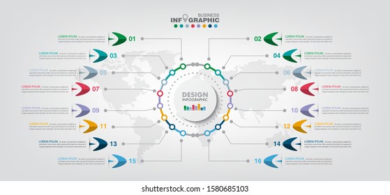 Infographics business data elements visualization, Abstract elements of graph, Process chart 
16-steps concept. can be used web design or presentation, 
illustration vector background