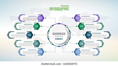 Infographics business data elements visualization, Abstract elements of graph, Process chart 
10-steps concept. can be used web design or presentation, 
illustration vector background