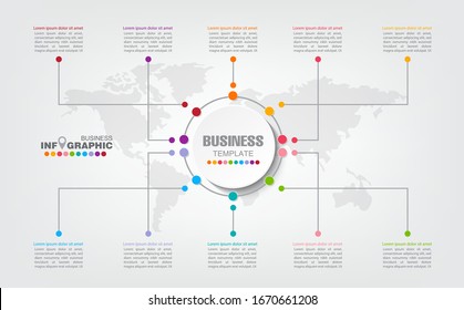 Infographics business data elements visualization, Abstract elements of graph, Process chart 
10-steps concept. can be used web design or presentation, 
illustration vector background