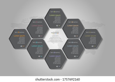 Infographics business data elements visualization, Abstract elements of graph, Process chart 8-steps concept. can be used web design or presentation, illustration vector background