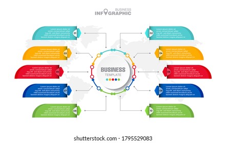 Infographics business data elements visualization, Abstract elements of graph, Process chart 
10-steps concept. can be used web design or presentation, 
illustration vector background
