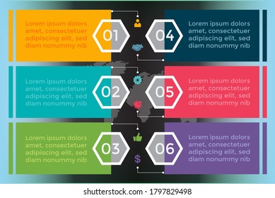 Infographics business data elements visualization, Abstract elements of graph, Process chart 
6-steps concept. can be used web design or presentation, 
illustration vector background