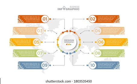 Infographics business data elements visualization, Abstract elements of graph, Process chart 
10-steps concept. can be used web design or presentation, 
illustration vector background