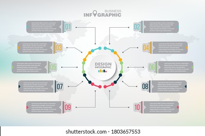 Infographics business data elements visualization, Abstract elements of graph, Process chart 
10-steps concept. can be used web design or presentation, 
illustration vector background
