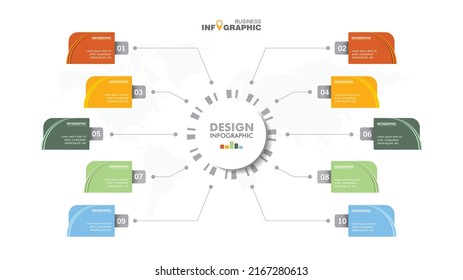 Infographics business data elements visualization, Abstract elements of graph, Process chart 10-steps concept. can be used web design or presentation, illustration vector background