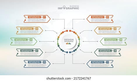 Infographics business data elements visualization, Abstract elements of graph, Process chart 
10-steps concept. can be used web design or presentation, 
illustration vector background