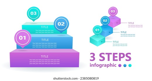 Infografiken für Unternehmen in Form von Wachstumsleitern mit in der Luft schwebenden Nummerierungen. 3 D. Vektorgrafik.