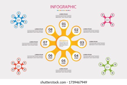 Infographics business icons concept with 4, 5, 6, 7, 8 options, steps or processes.Infographics business , corona virus icon.