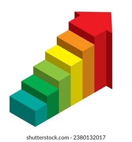 Infografiken für Unternehmen - Illustration dreidimensionaler Pfeile in Form von isometrischen Treppen. Farbradfarbe