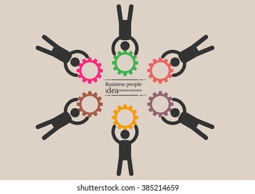 Infographics business people of flat style teamwork, design template with gear and icons