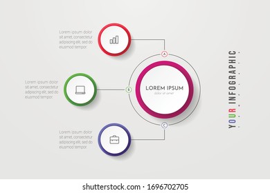 Infografik-Geschäftsprozess mit 3 Schritten oder Optionen. Visualisierung von Daten. Kann für Workflow-Layout, Diagramm, Banner, Web-Design verwendet werden. Vektorillustration.