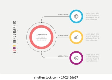 Infographics business process with 3 steps or options circles. Data visualization. Can be used for workflow layout, diagram, banner, web design. Vector illustration.