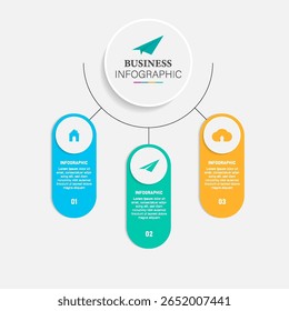 Processus d'entreprise infographie avec 3 étapes ou cercles d'options. Visualisation des données. Peut être utilisé pour la mise en page du workflow, le diagramme, la bannière, le web design. Illustration vectorielle