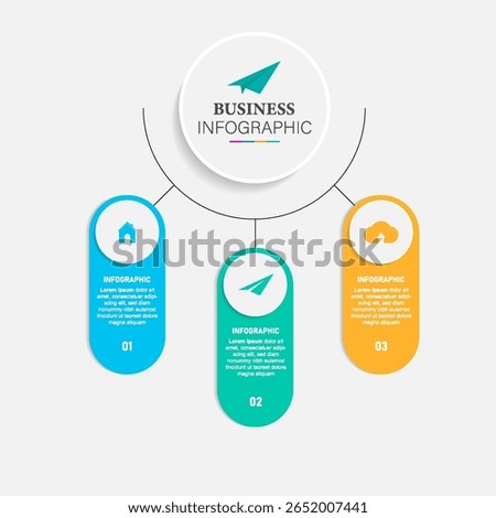 Infographics business process with 3 steps or options circles. Data visualization. Can be used for workflow layout, diagram, banner, web design. Vector illustration