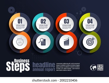 negocio de infografías, plantilla de diseño de gráficos de procesos para presentación, elementos de línea de tiempo abstractos.