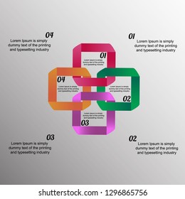 Infographics for business, project, presentation. Infographics for four positions in the form of squares, icons, an example of text execution.