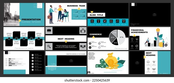 Infographics. Business team plans business presentation, financial success, powerpoint, launch of new project. Design template elements, background, set. A team of people creates a business, teamwork